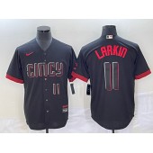 Reds 11 Barry Larkin Number Black Nike 2023 City Connect Cool Base Jersey