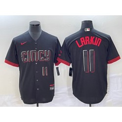 Reds 11 Barry Larkin Number Black Nike 2023 City Connect Cool Base Jersey