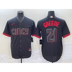 Reds 21 Hunter Greene Black Nike 2023 City Connect Cool Base Jersey
