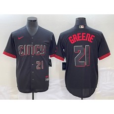 Reds 21 Hunter Greene Number Black Nike 2023 City Connect Cool Base Jersey