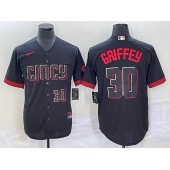 Reds 30 Ken Griffey Jr Number Black Nike 2023 City Connect Cool Base Jersey