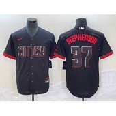 Reds 37 Tyler Stephenson Black Nike 2023 City Connect Cool Base Jersey