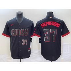 Reds 37 Tyler Stephenson Number Black Nike 2023 City Connect Cool Base Jersey