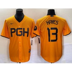 Pirates 13 Ke'Bryan Hayes Gold Nike 2023 City Connect Cool Base Jersey