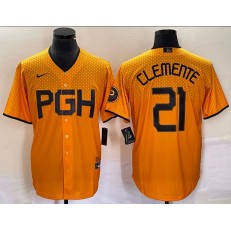 Pirates 21 Roberto Clemente Gold Nike 2023 City Connect Cool Base Jersey