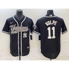 Yankees 11 Anthony Volpe Logo Black Cool Base Jersey