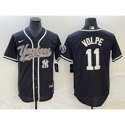 Yankees 11 Anthony Volpe Logo Black Cool Base Jersey