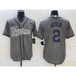 Yankees 2 Derek Jeter Gray Gridiron Cool Base Jersey