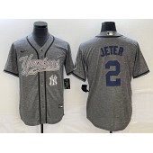 Yankees 2 Derek Jeter Logo Gray Gridiron Cool Base Jersey
