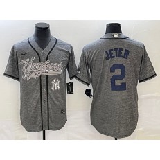 Yankees 2 Derek Jeter Logo Gray Gridiron Cool Base Jersey