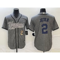 Yankees 2 Derek Jeter Number Gray Gridiron Cool Base Jersey