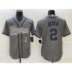Yankees 2 Derek Jeter Number Gray Gridiron Cool Base Jersey