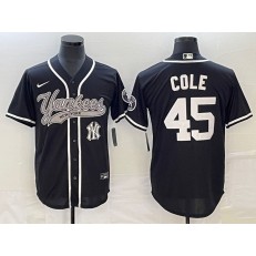 Yankees 45 Gerrit Cole Logo Black Cool Base Jersey