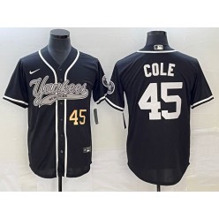 Yankees 45 Gerrit Cole Number Black Cool Base Jersey