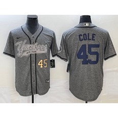 Yankees 45 Gerrit Cole Number Gray Gridiron Cool Base Jersey
