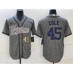 Yankees 45 Gerrit Cole Number Gray Gridiron Cool Base Jersey