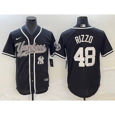 Yankees 48 Anthony Rizzo Logo Black Cool Base Jersey