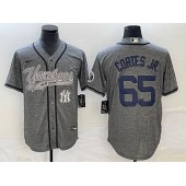 Yankees 65 Nestor Cortes JR. Logo Gray Gridiron Cool Base Jersey