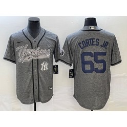 Yankees 65 Nestor Cortes JR. Logo Gray Gridiron Cool Base Jersey