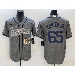 Yankees 65 Nestor Cortes JR. Number Gray Gridiron Cool Base Jersey