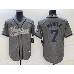 Yankees 7 Mickey Mantle Gray Gridiron Cool Base Jersey