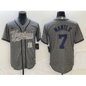 Yankees 7 Mickey Mantle Logo Gray Gridiron Cool Base Jersey