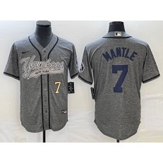 Yankees 7 Mickey Mantle Number Gray Gridiron Cool Base Jersey