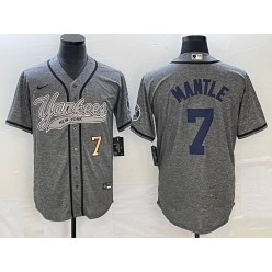 Yankees 7 Mickey Mantle Number Gray Gridiron Cool Base Jersey