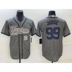 Yankees 99 Aaron Judge Logo Gray Gridiron Cool Base Jersey