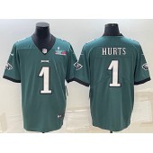 Nike Eagles 1 Jalen Hurts Green 2023 Super Bowl LVII Vapor Untouchable Jersey