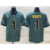 Nike Eagles 1 Jalen Hurts Green Gold C Patch Vapor Limited Jersey