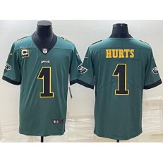Nike Eagles 1 Jalen Hurts Green Gold C Patch Vapor Limited Jersey
