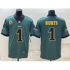 Nike Eagles 1 Jalen Hurts Green Gold C Patch Vapor Limited Jersey