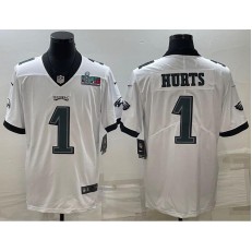 Nike Eagles 1 Jalen Hurts White 2023 Super Bowl LVII Vapor Limited Jersey