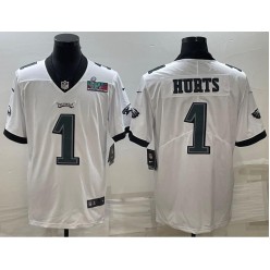 Nike Eagles 1 Jalen Hurts White 2023 Super Bowl LVII Vapor Limited Jersey