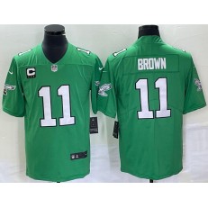 Nike Eagles 11 AJ Brown Green Vapor Limited C Patch Throwback Jersey