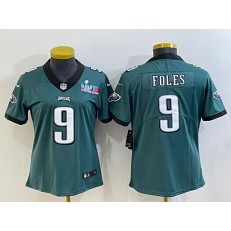 Nike Eagles 9 Nick Foles Green Women 2023 Super Bowl LVII Vapor Limited Jersey