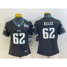 Nike Eagles 62 Jason Kelce Black Women 2023 Super Bowl LVII Vapor Limited Jersey