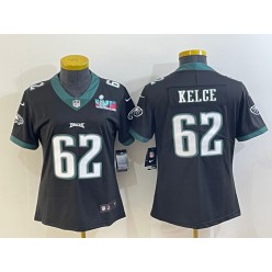 Nike Eagles 62 Jason Kelce Black Women 2023 Super Bowl LVII Vapor Limited Jersey
