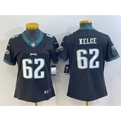 Nike Eagles 62 Jason Kelce Black Women Vapor Limited Jersey
