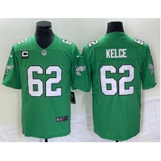 Nike Eagles 62 Jason Kelce Green Vapor Limited C Patch Throwback Jersey