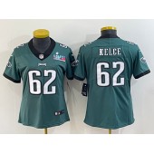 Nike Eagles 62 Jason Kelce Green Women 2023 Super Bowl LVII Vapor Limited Jersey