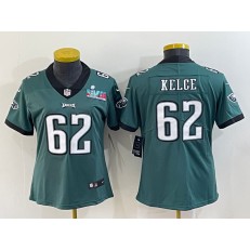 Nike Eagles 62 Jason Kelce Green Women 2023 Super Bowl LVII Vapor Limited Jersey