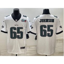Nike Eagles 65 Lane Johnson White 2023 Super Bowl LVII Vapor Limited Jersey