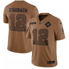 Nike Cowboys 12 Roger Staubach Brown Brown 2023 Salute To Service Limited Jersey