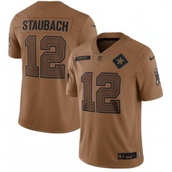 Nike Cowboys 12 Roger Staubach Brown Brown 2023 Salute To Service Limited Jersey