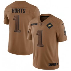 Nike Eagles 1 Jalen Hurts Brown 2023 Salute To Service Limited Jersey