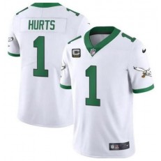 Nike Eagles 1 Jalen Hurts White C Patch Vapor Limited Jersey
