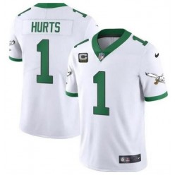 Nike Eagles 1 Jalen Hurts White C Patch Vapor Limited Jersey