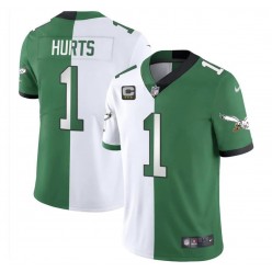 Nike Eagles 1 Jalen Hurts White Green Split C Patch Vapor Limited Jersey